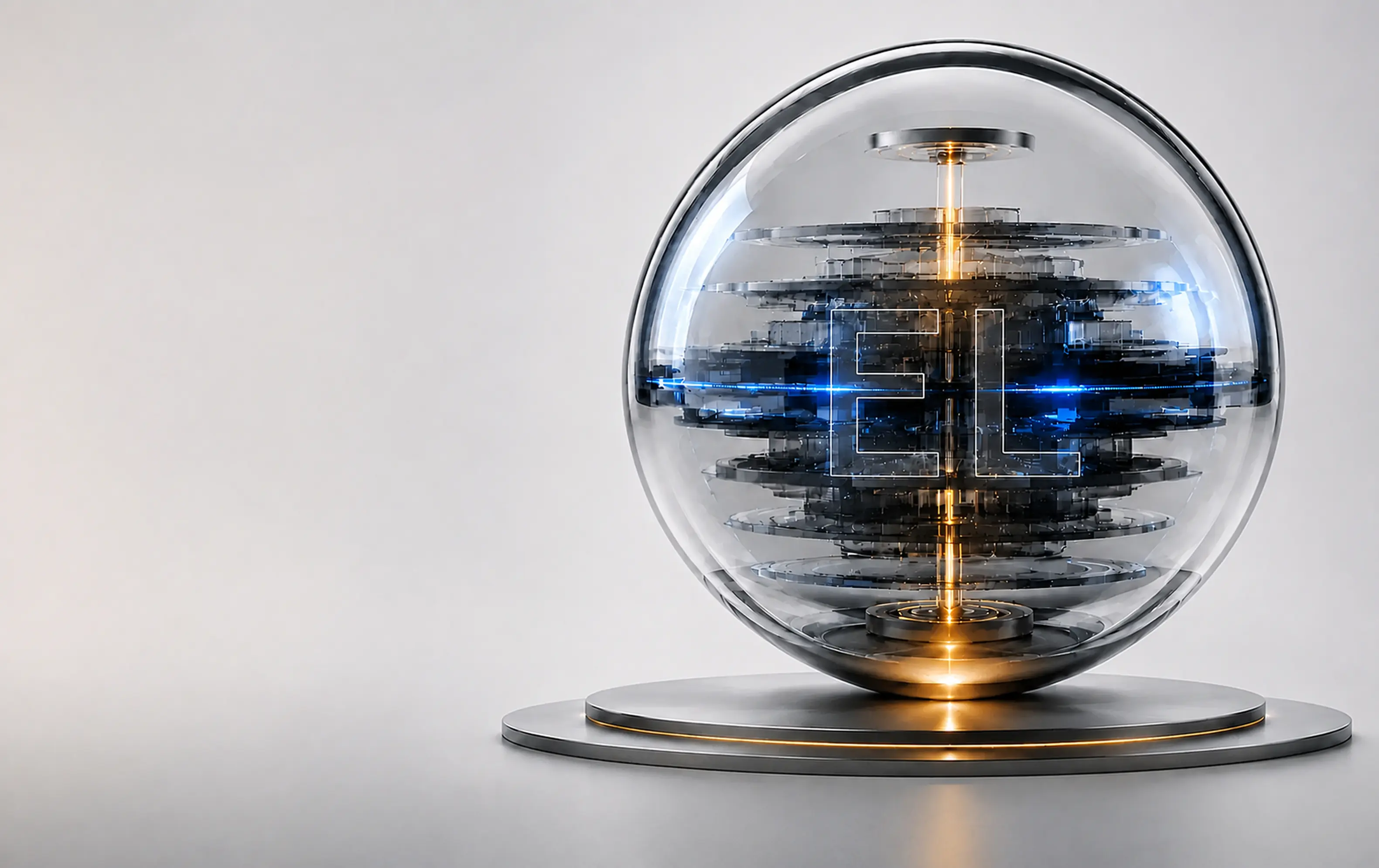 A precision glass Execution Core representing one shared deal state